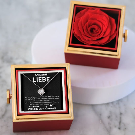 Ewige-Rose-Box – Liebesknoten-Halskette & echte Rose - L1-T11-MINI-ROSE