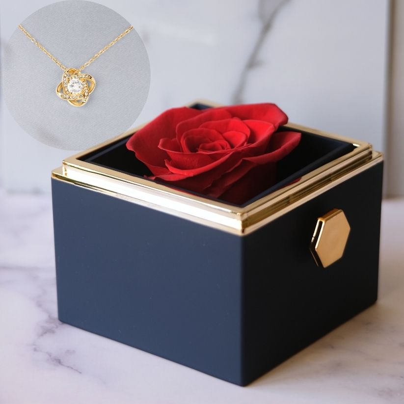 Ewige-Rose-Box – Liebesknoten-Halskette & echte Rose - L1-T11-MINI-ROSE