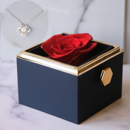 Ewige-Rose-Box – Liebesknoten-Halskette & echte Rose - L1-T11-MINI-ROSE