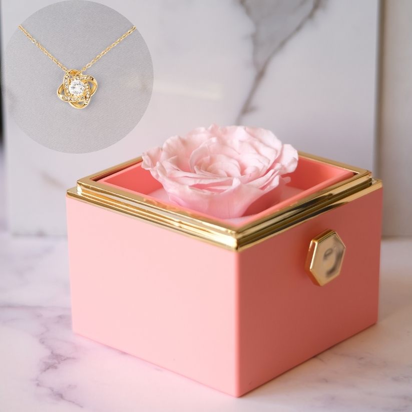 Ewige-Rose-Box – Liebesknoten-Halskette & echte Rose - L1-T11-MINI-ROSE